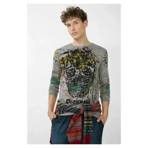 Desigual Man Skull Abstract Long Sleeve Top - Small